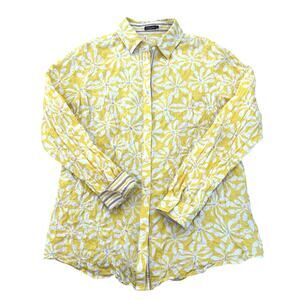 J Mclaughlin Daisy Crinkle Long Sleeve Button Shirt Womens Size L Yellow Cotton
